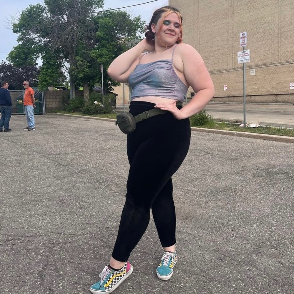 Cider Glittery Cowl Neck Crop Top